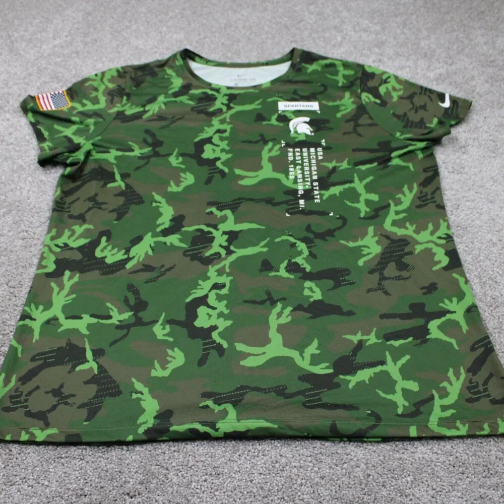 Nike Michigan State Spartans Shirt Mens XL Green‎ Camo Dri-Fit Salute to Service
